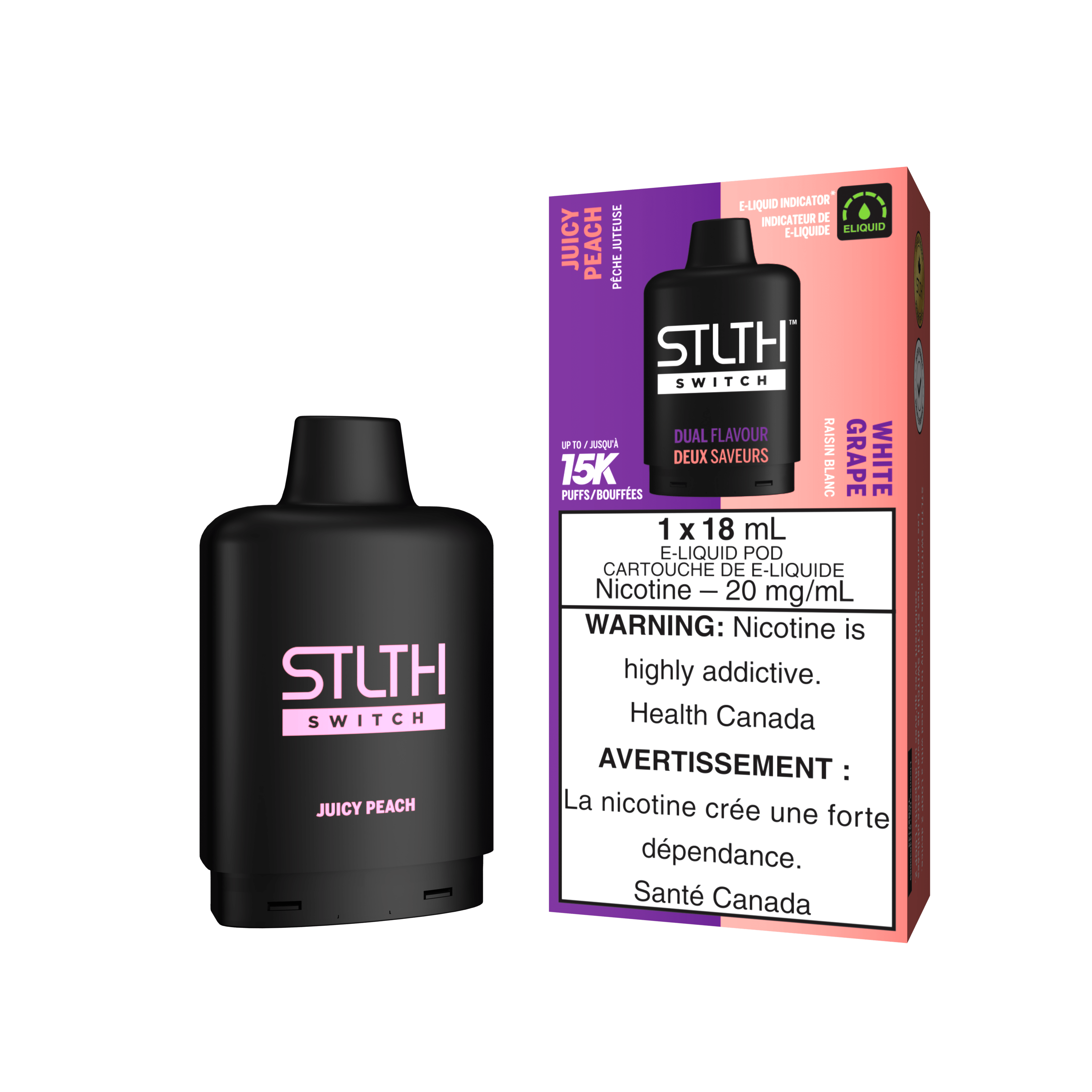 STLTH Switch Pod - Juicy Peach + White Grape available on Canada online vape shop