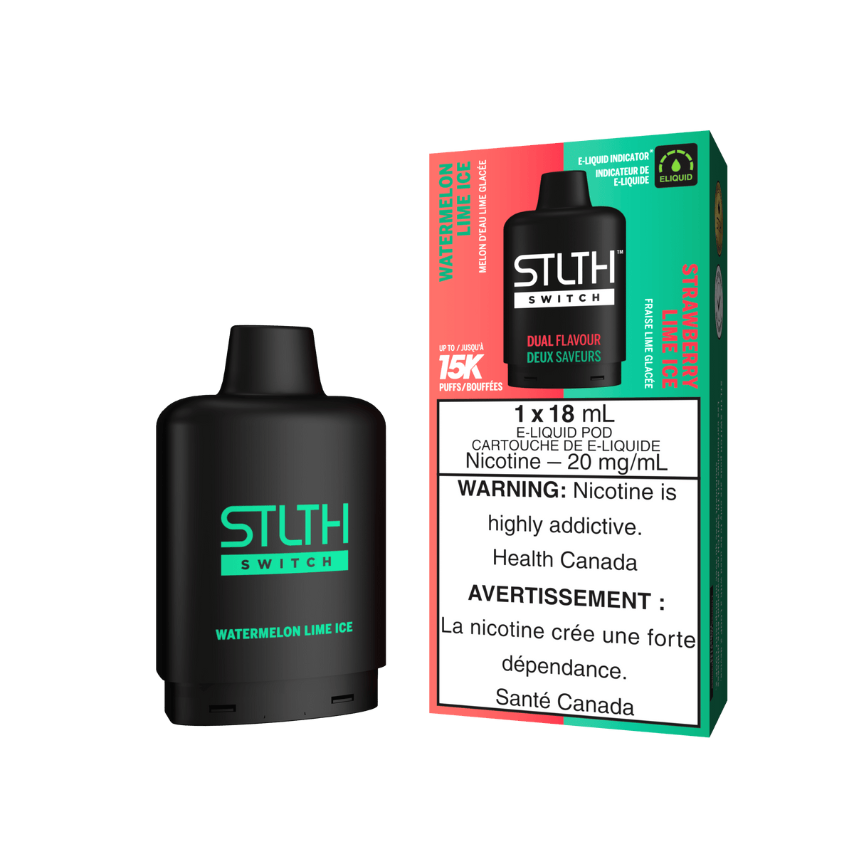 STLTH Switch Pod - Watermelon Lime Ice + Strawberry Lime Ice available on Canada online vape shop